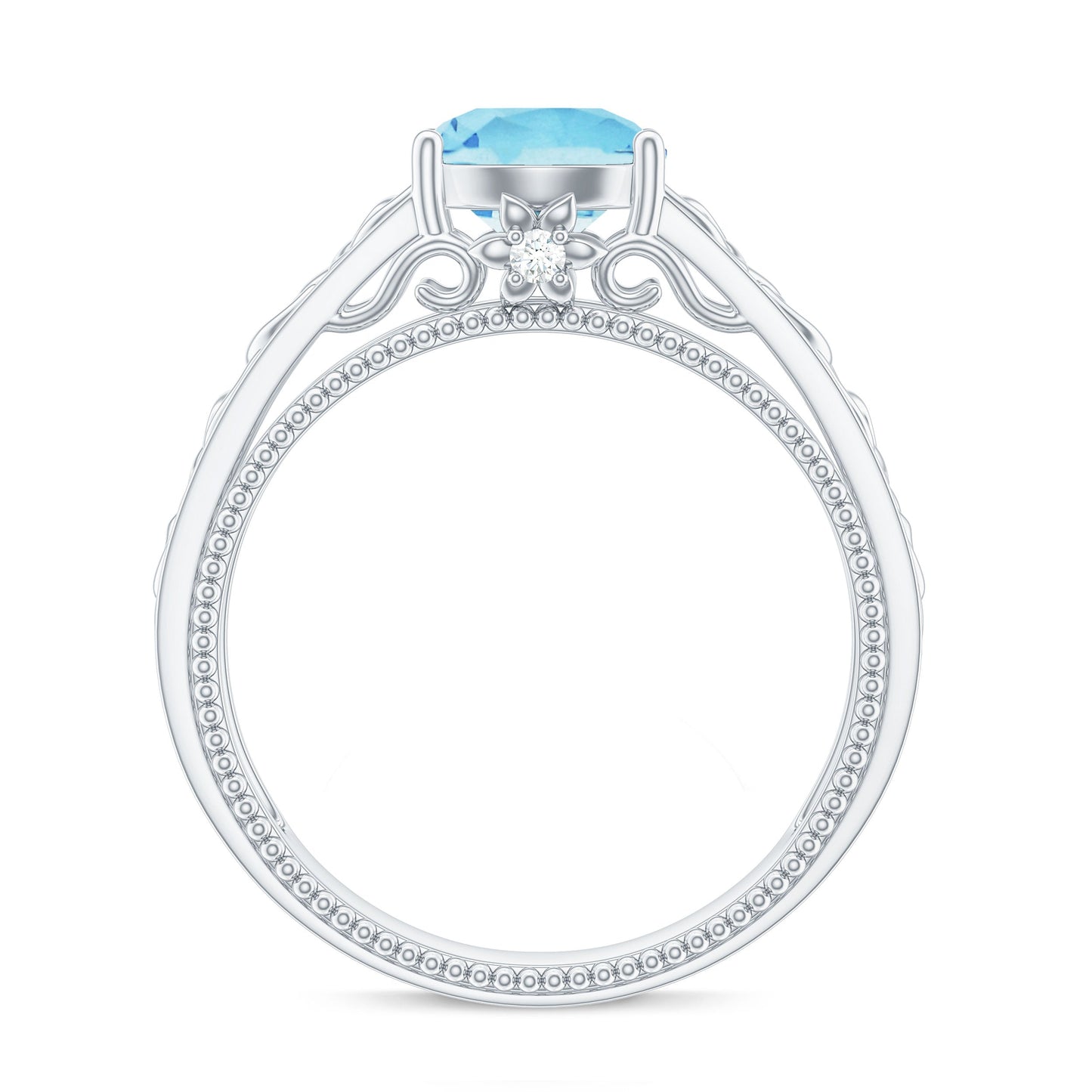 Vintage Looking Aquamarine Engagement Ring with Diamond