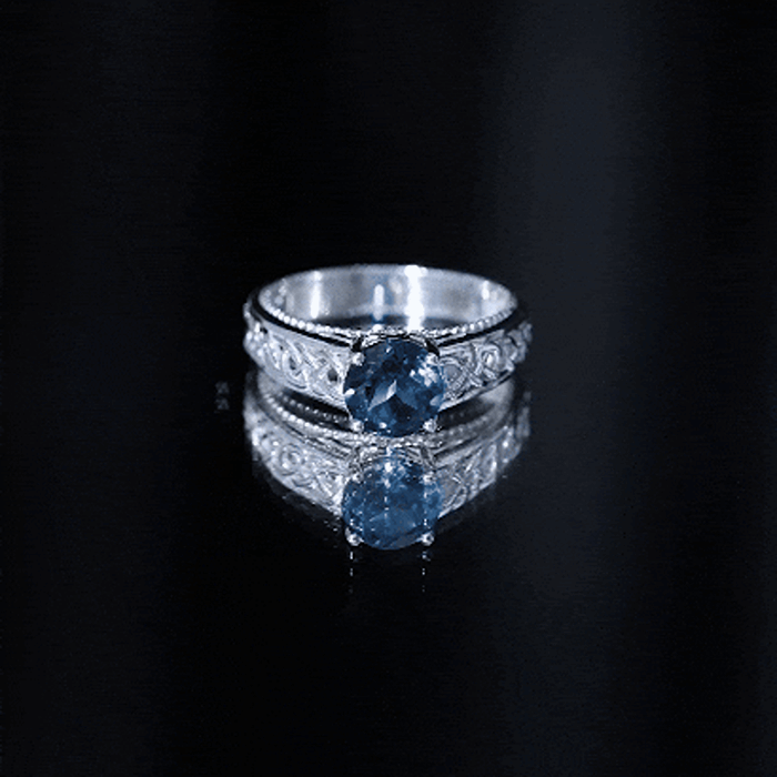 1.35 Carat Round London Blue Topaz Vintage Engagement Ring with Celtic Style Band