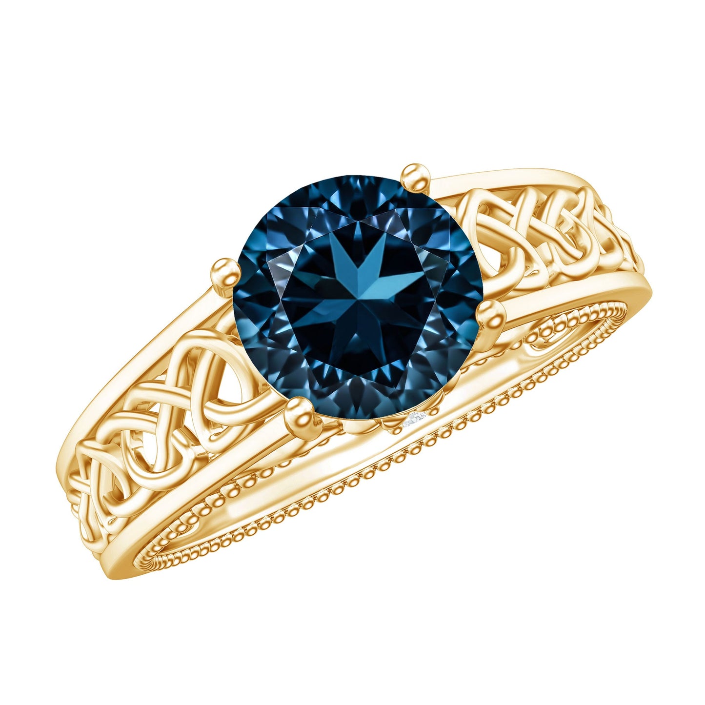 1.35 Carat Round London Blue Topaz Vintage Engagement Ring with Celtic Style Band
