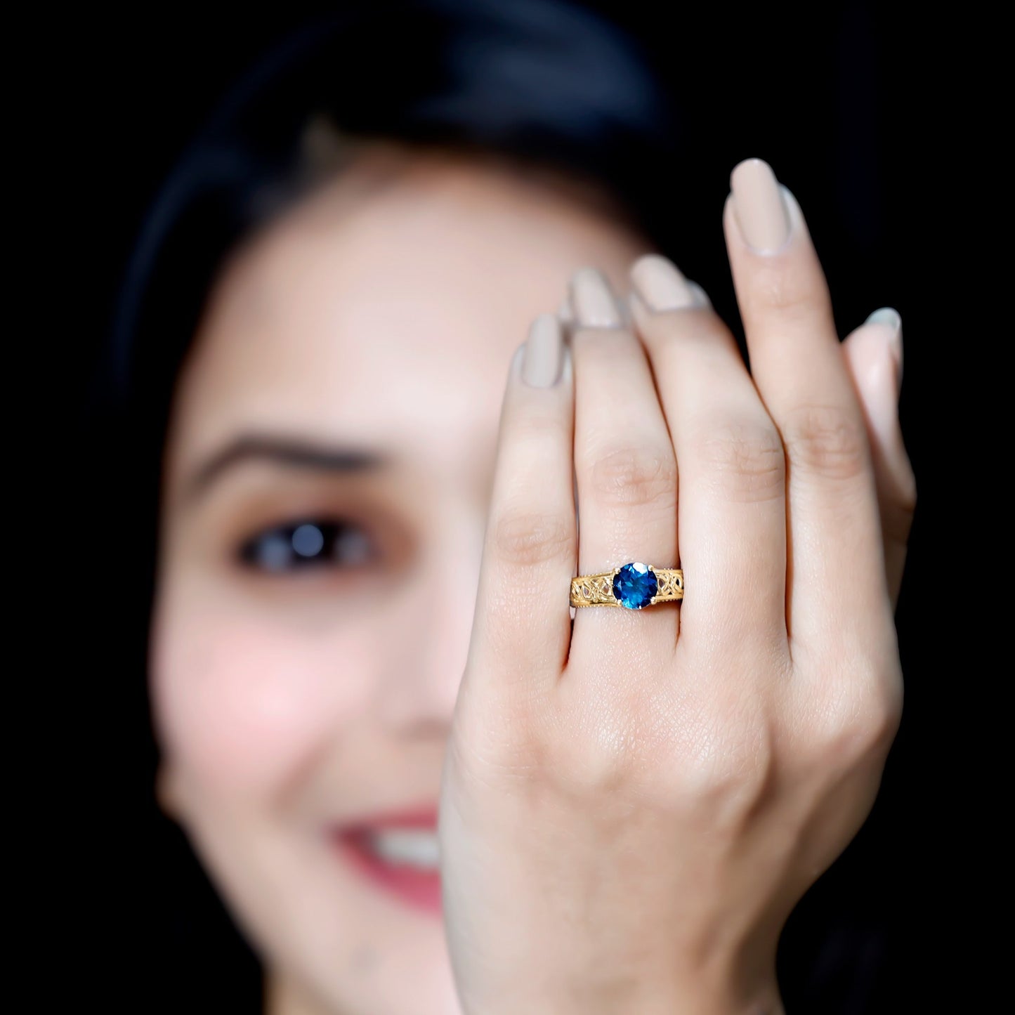 1.35 Carat Round London Blue Topaz Vintage Engagement Ring with Celtic Style Band