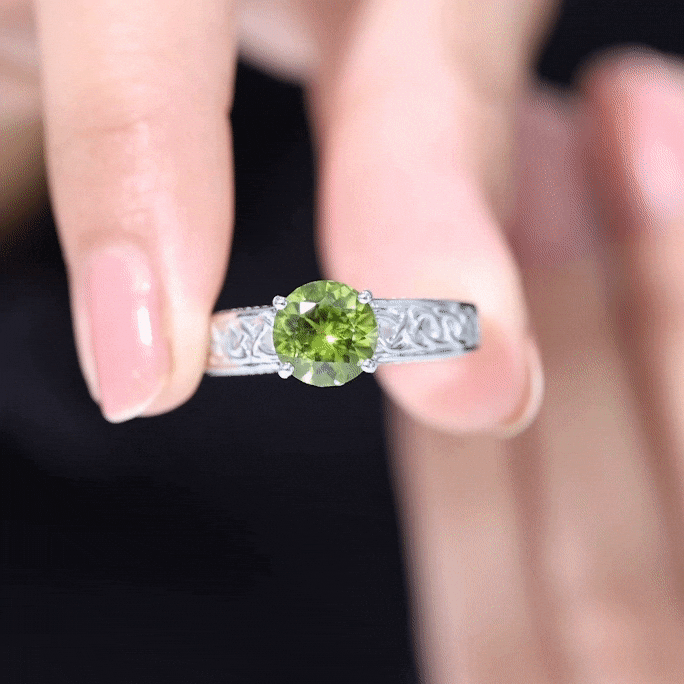 Real 2 Carat Peridot Celtic Knot Engagement Ring with Surprise Diamond