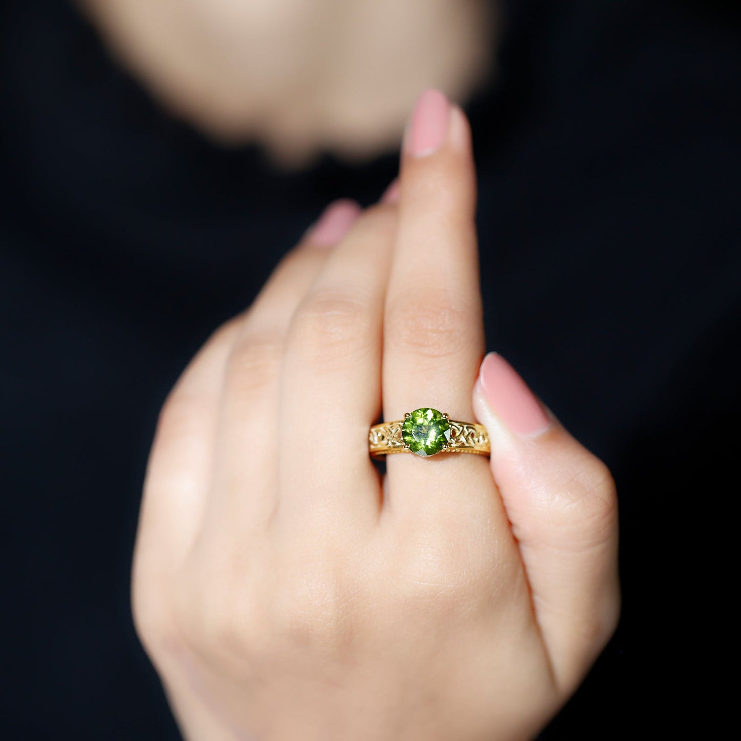 Real 2 Carat Peridot Celtic Knot Engagement Ring with Surprise Diamond