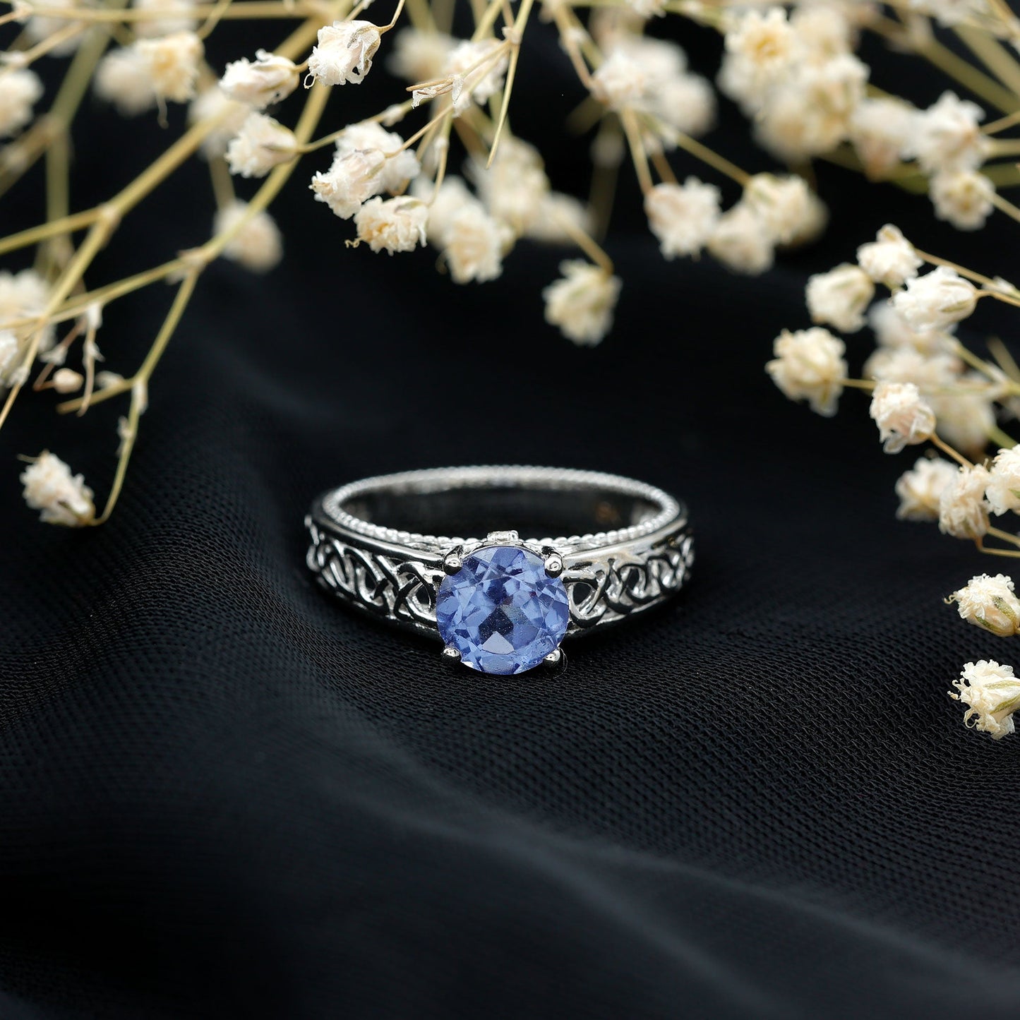 1.6 Carat Lab Created Tanzanite Engagement Ring with Celtic Design