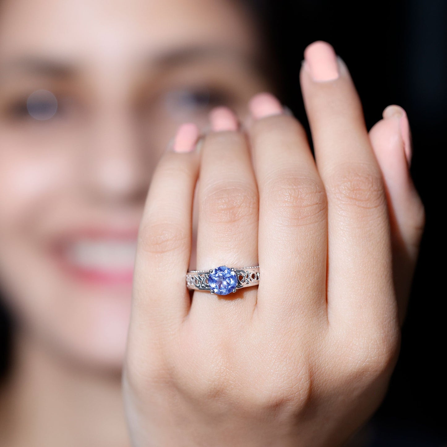 1.6 Carat Lab Created Tanzanite Engagement Ring with Celtic Design