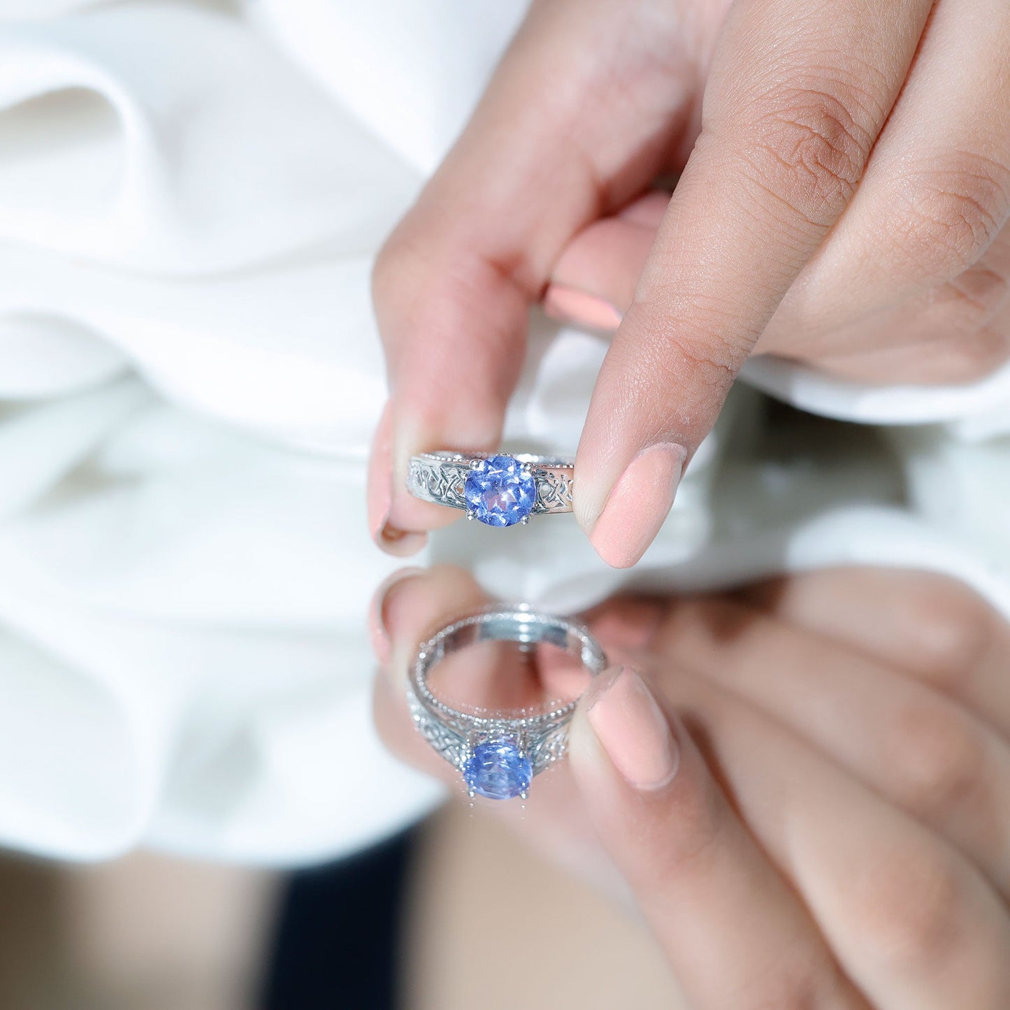 1.6 Carat Lab Created Tanzanite Engagement Ring with Celtic Design