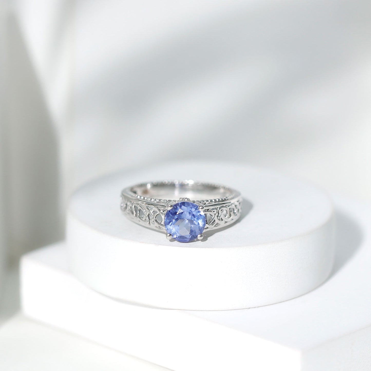 1.6 Carat Lab Created Tanzanite Engagement Ring with Celtic Design