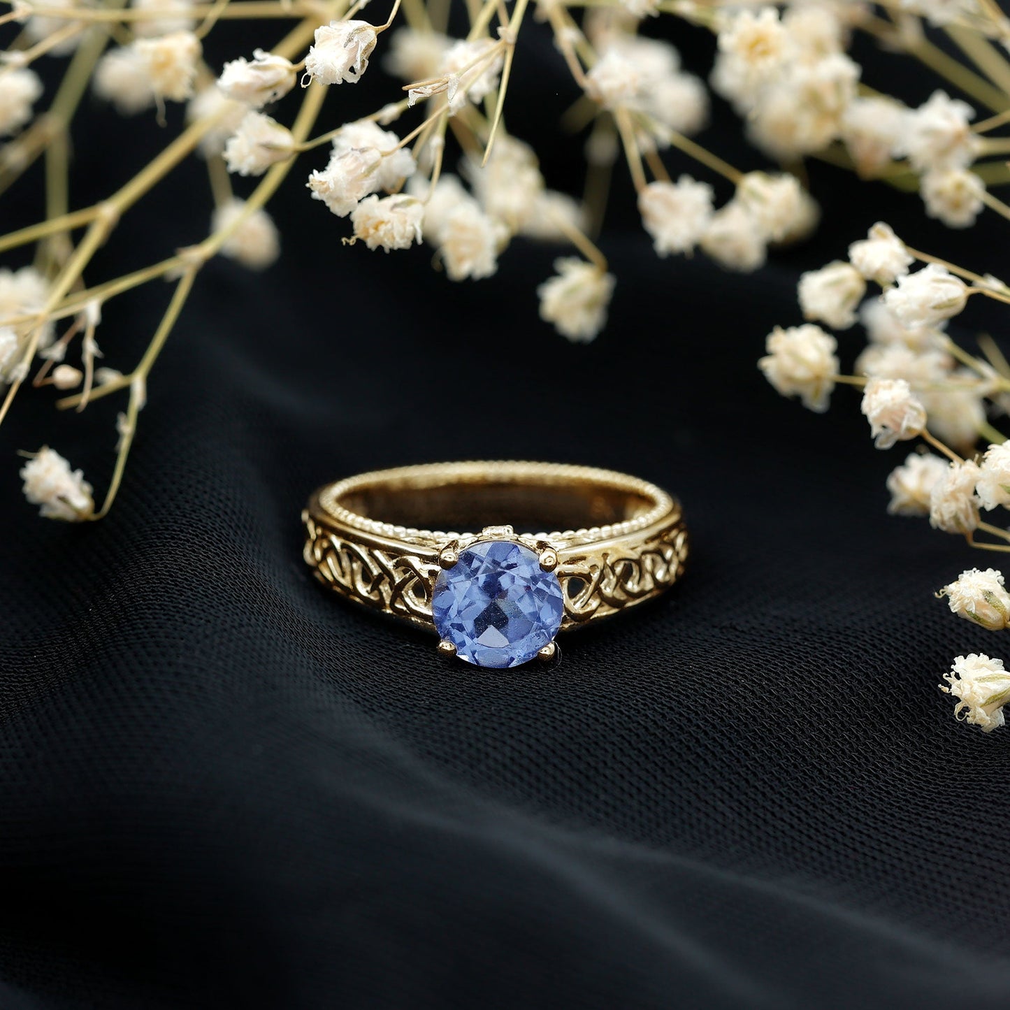 1.6 Carat Lab Created Tanzanite Engagement Ring with Celtic Design