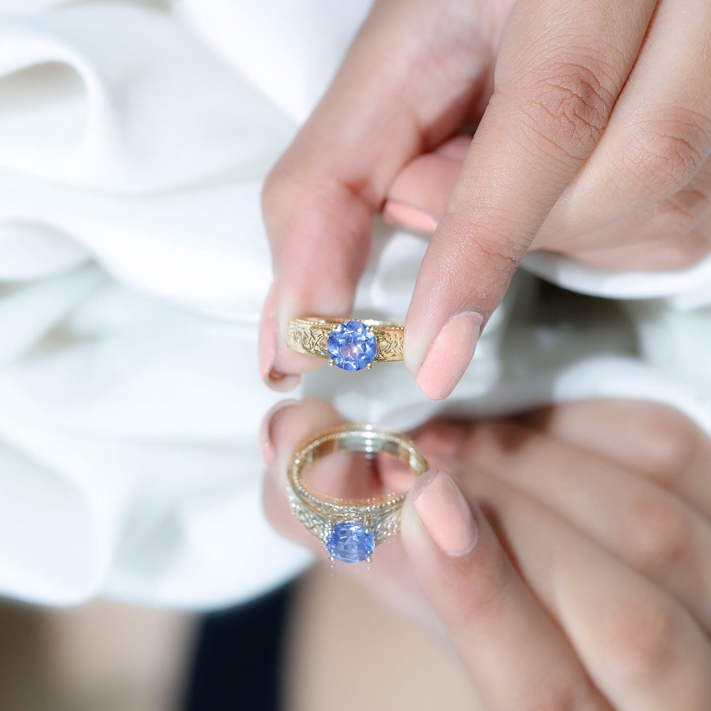 1.6 Carat Lab Created Tanzanite Engagement Ring with Celtic Design