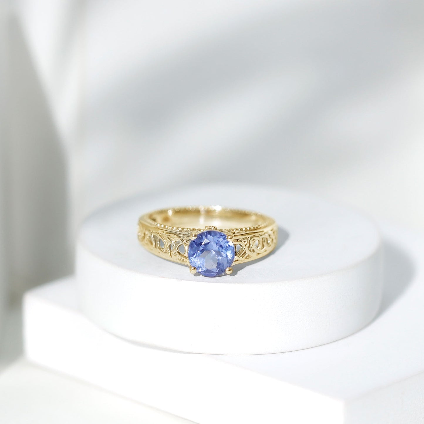 1.6 Carat Lab Created Tanzanite Engagement Ring with Celtic Design