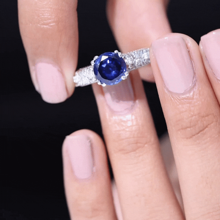 Nature Inspired 2.7 Carat Lab Grown Blue Sapphire Engagement Ring with Diamond