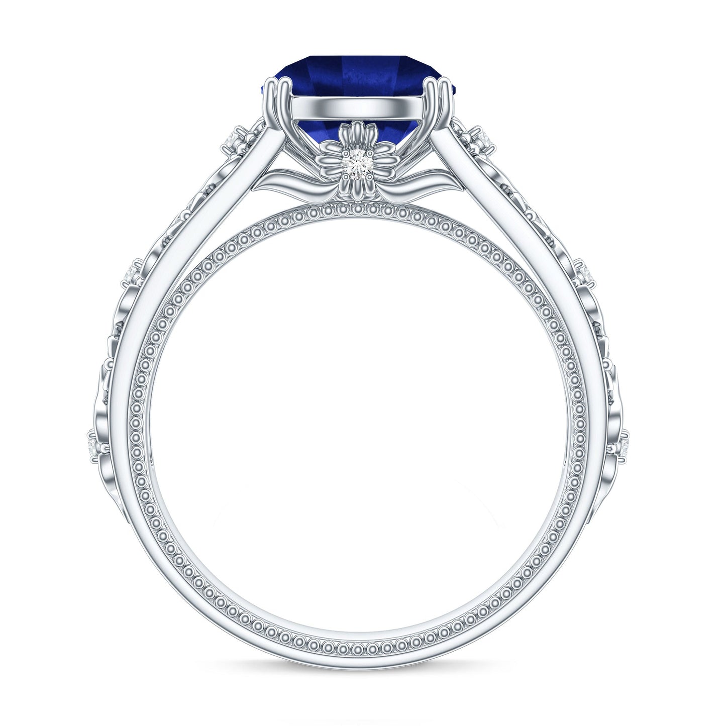 Nature Inspired 2.7 Carat Lab Grown Blue Sapphire Engagement Ring with Diamond