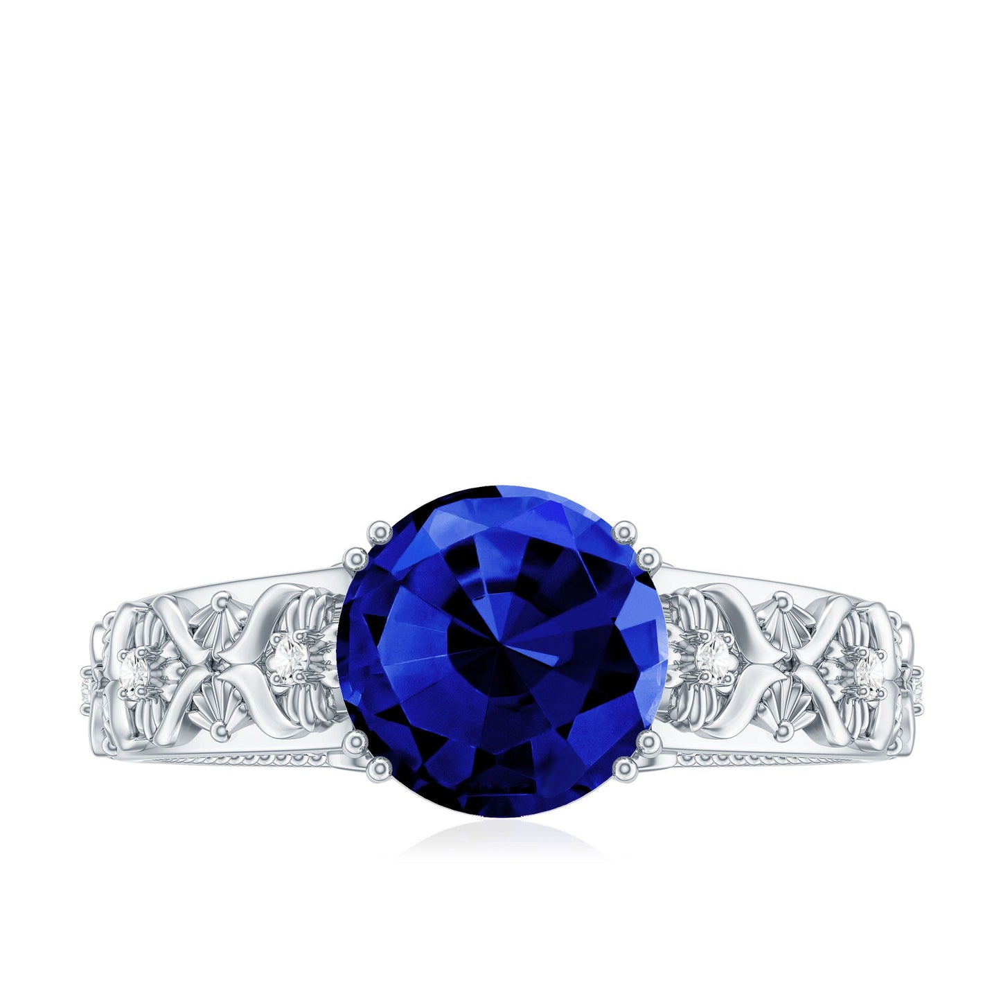 Nature Inspired 2.7 Carat Lab Grown Blue Sapphire Engagement Ring with Diamond