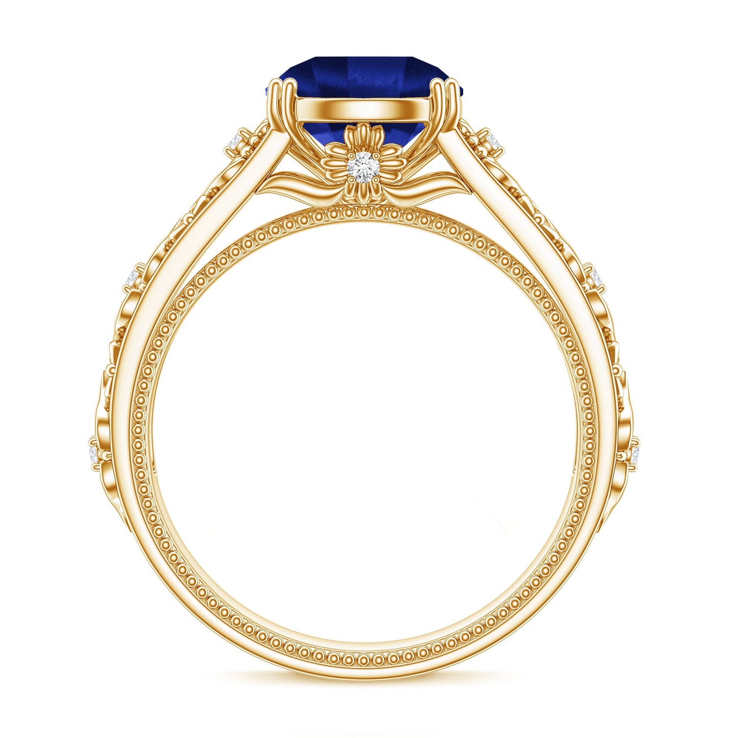 Nature Inspired 2.7 Carat Lab Grown Blue Sapphire Engagement Ring with Diamond