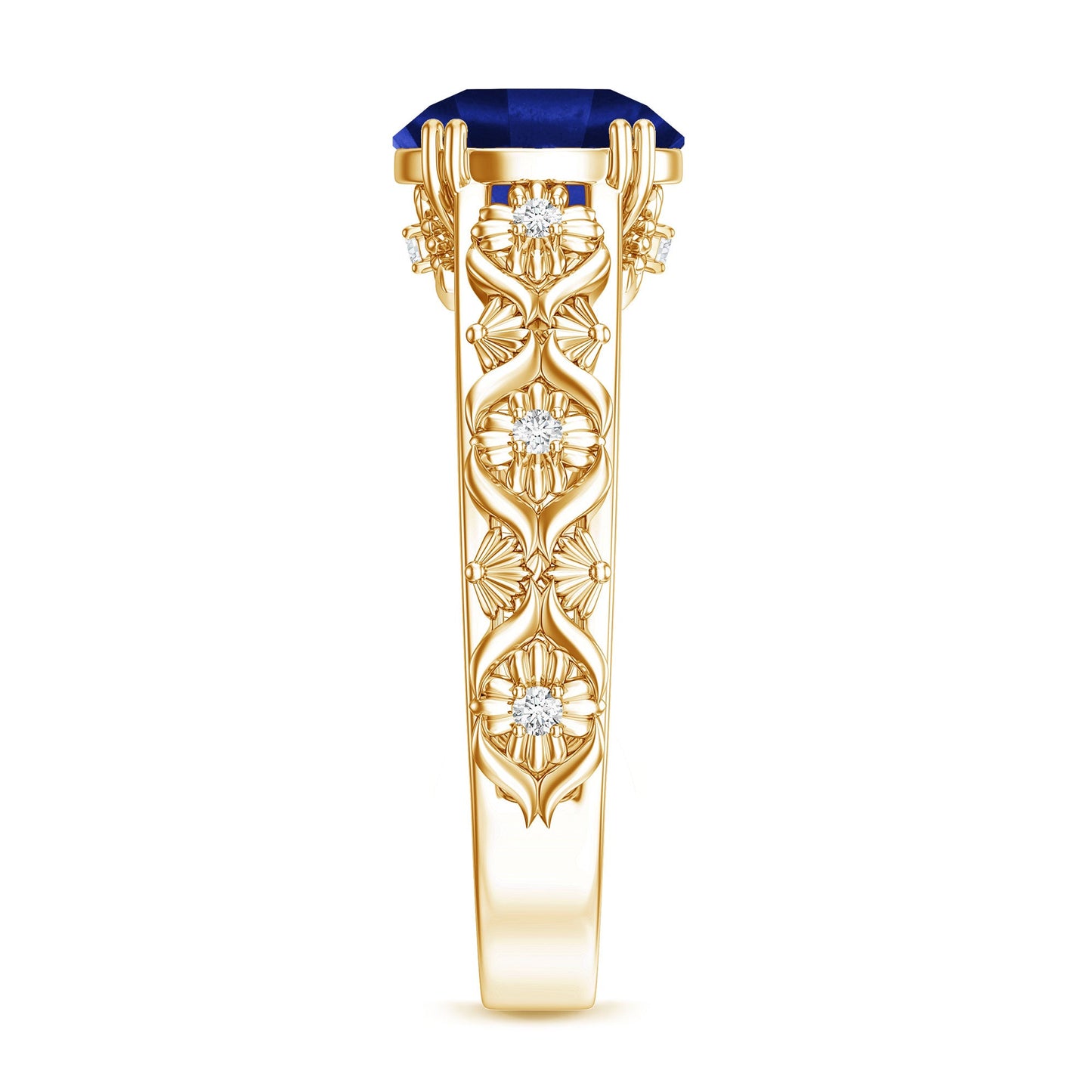 Nature Inspired 2.7 Carat Lab Grown Blue Sapphire Engagement Ring with Diamond