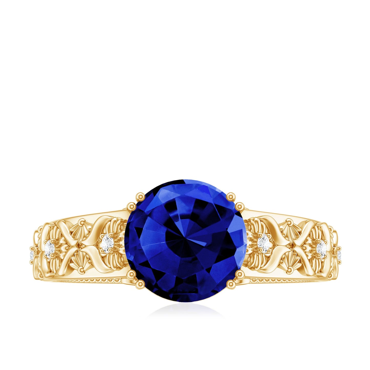 Nature Inspired 2.7 Carat Lab Grown Blue Sapphire Engagement Ring with Diamond