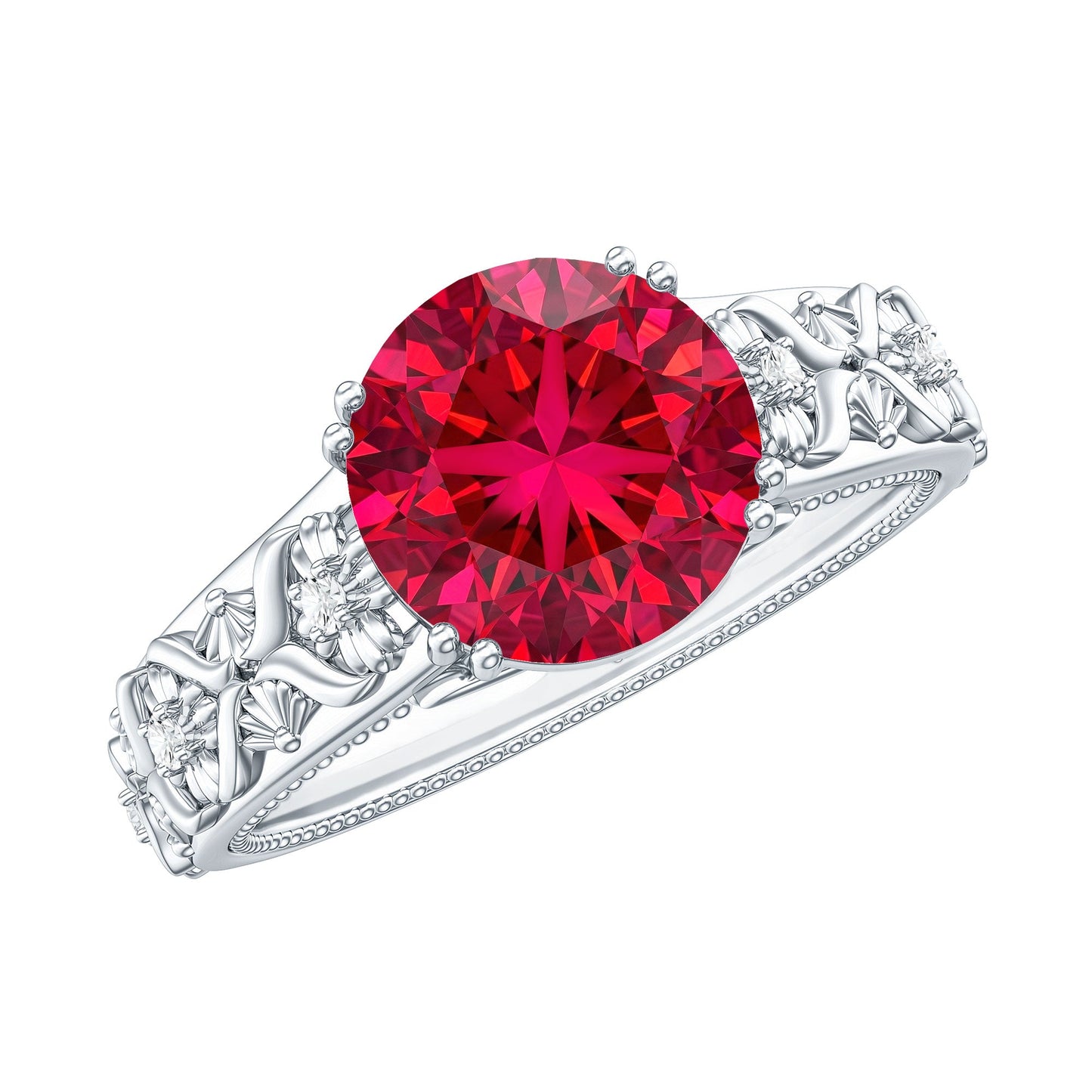 Vintage Inspired Lab Created Ruby Solitaire Engagement Ring