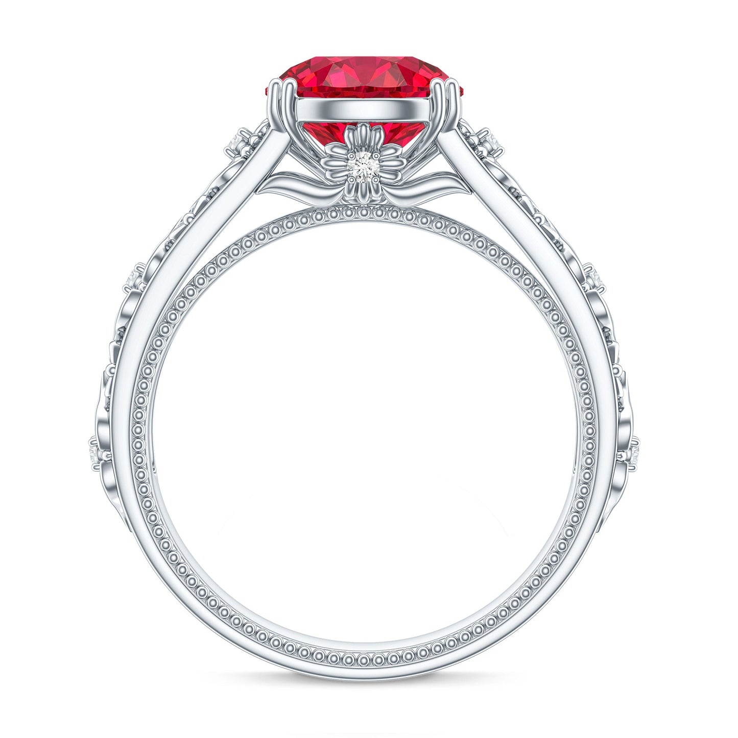 Vintage Inspired Lab Created Ruby Solitaire Engagement Ring
