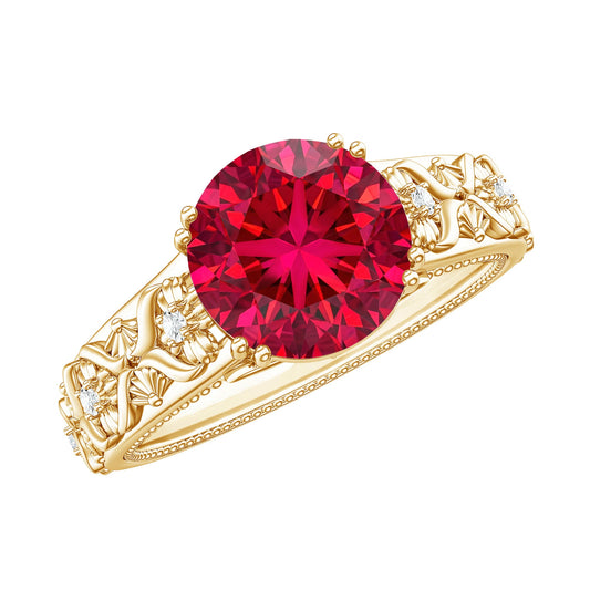Vintage Inspired Lab Created Ruby Solitaire Engagement Ring