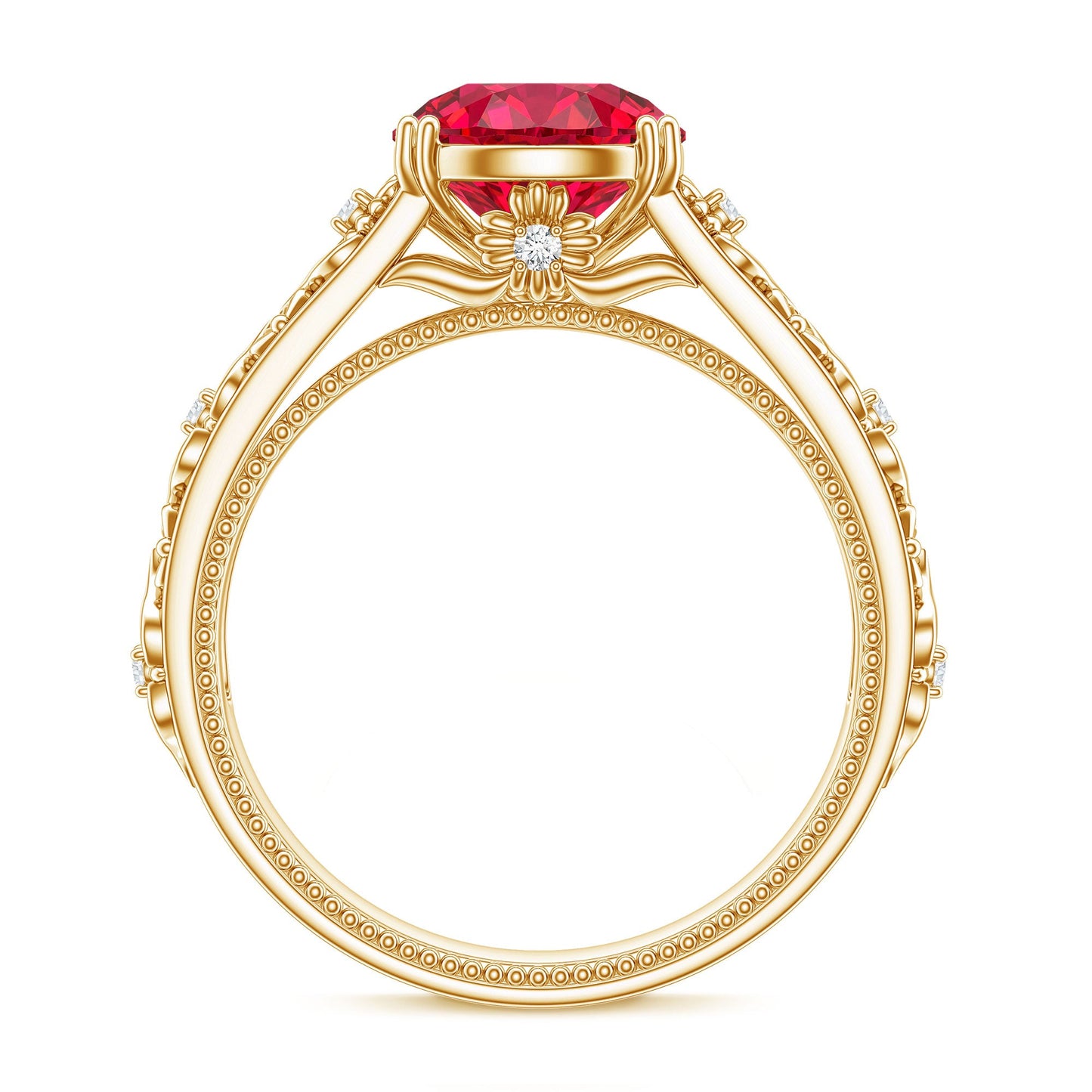 Vintage Inspired Lab Created Ruby Solitaire Engagement Ring