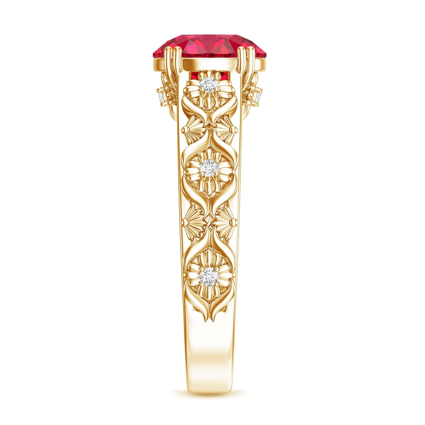 Vintage Inspired Lab Created Ruby Solitaire Engagement Ring