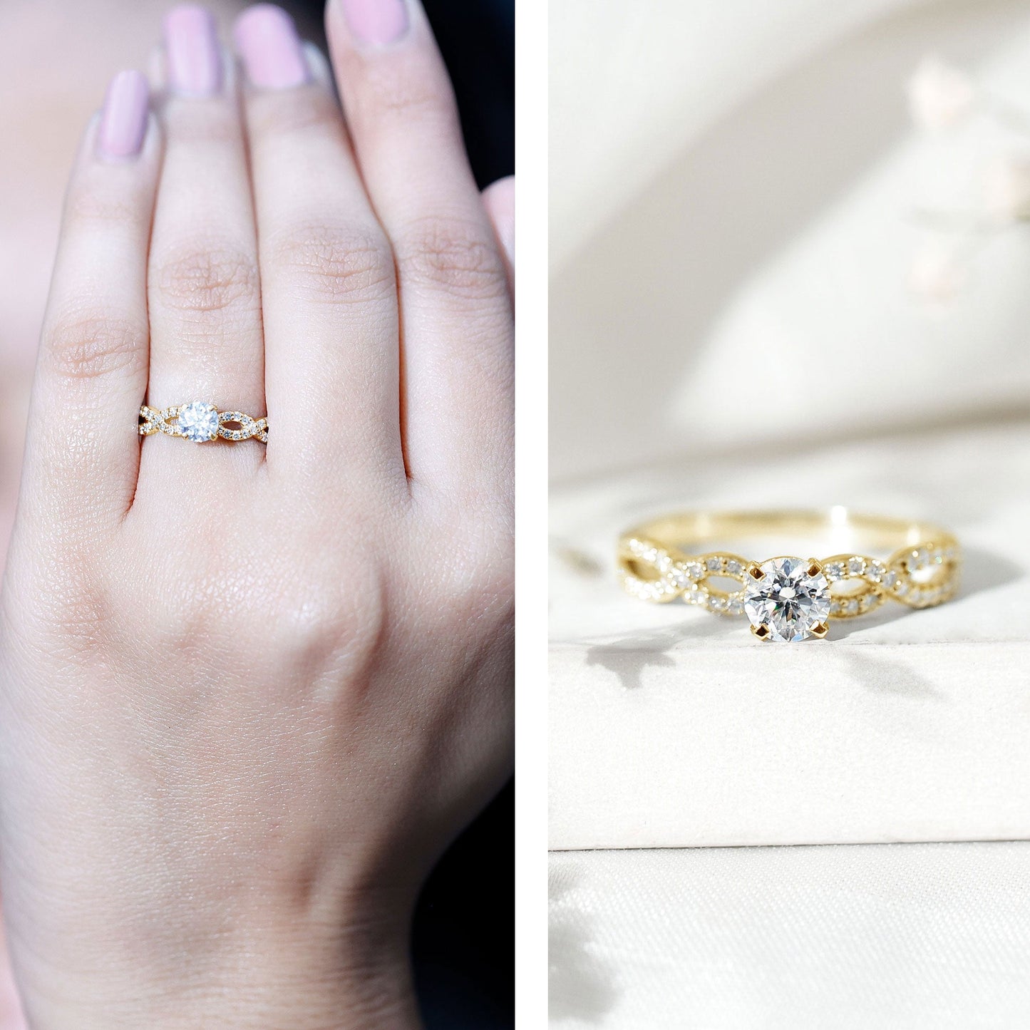 0.5 Carat Round Shape Moissanite Crossover Infinity Ring