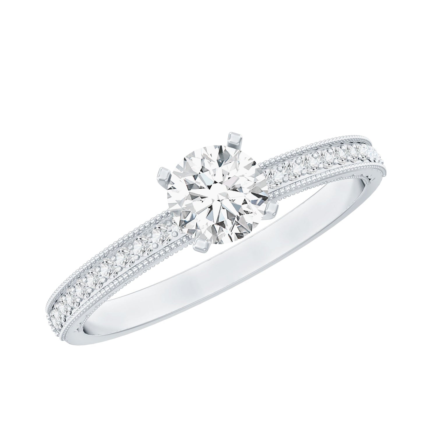 0.5 Carat  Moissanite Solitaire Engagement Ring with Milgrain