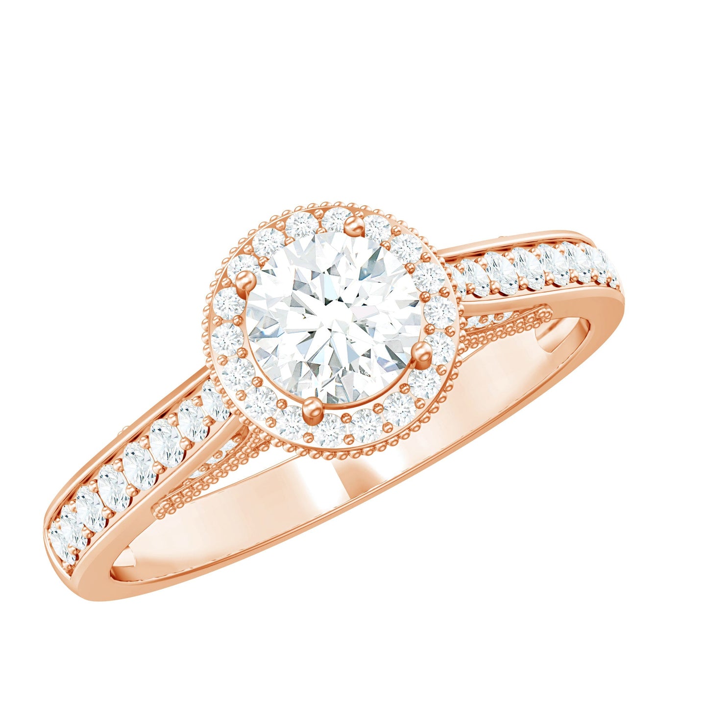 Certified Round Moissanite Halo Engagement Ring for Women