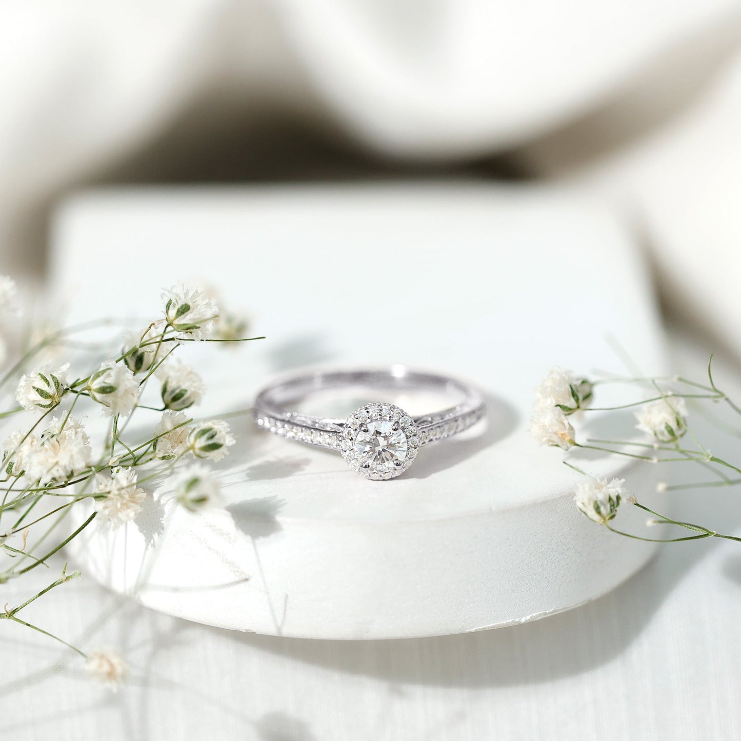 Certified Round Moissanite Halo Engagement Ring for Women