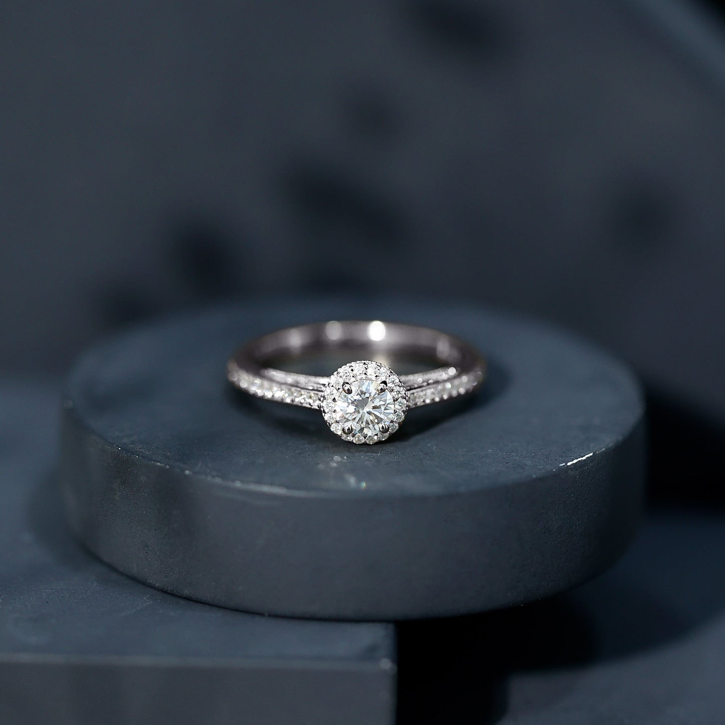 Certified Round Moissanite Halo Engagement Ring for Women