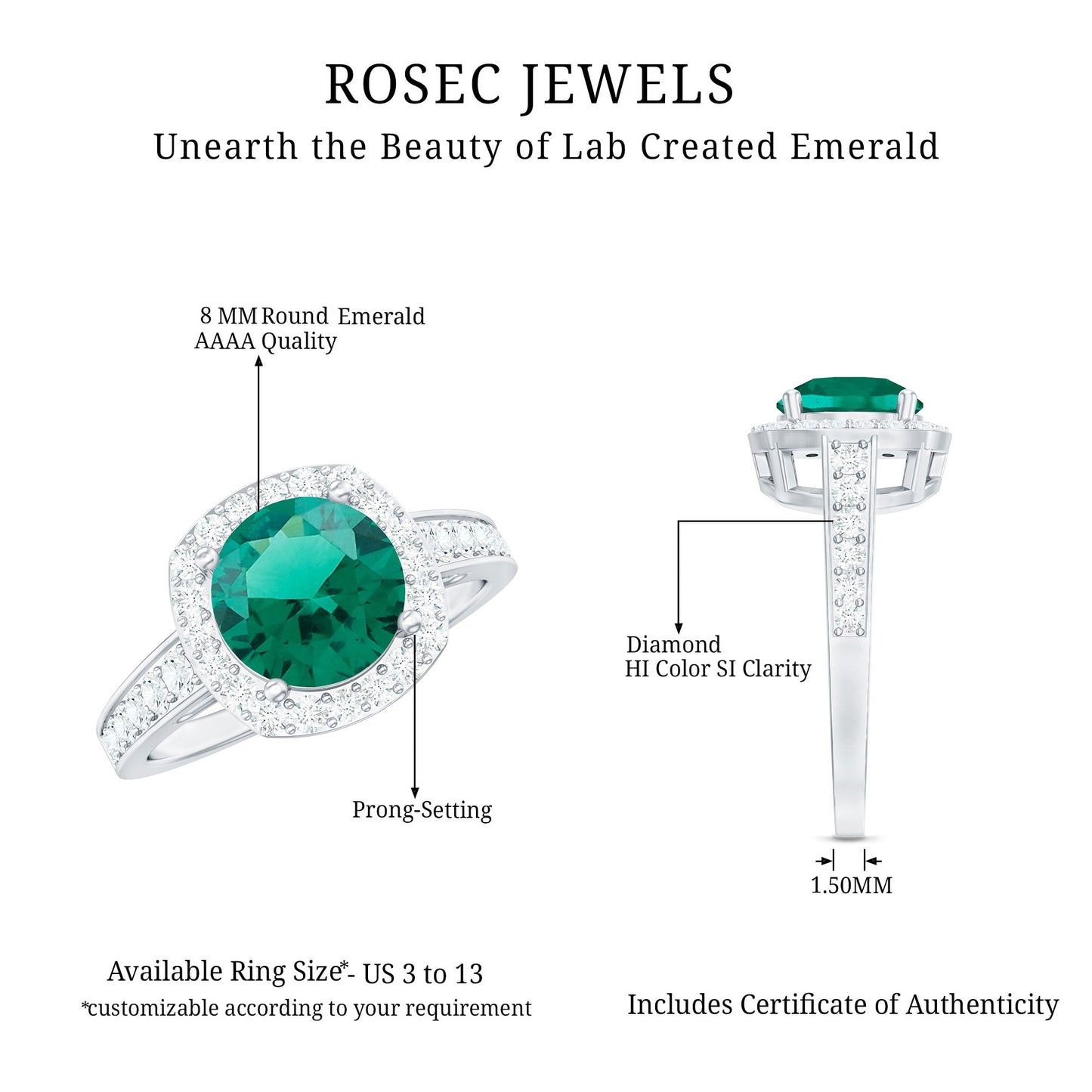 Certified Lab Grown Emerald Diamond Vintage Looking Engagement Ring