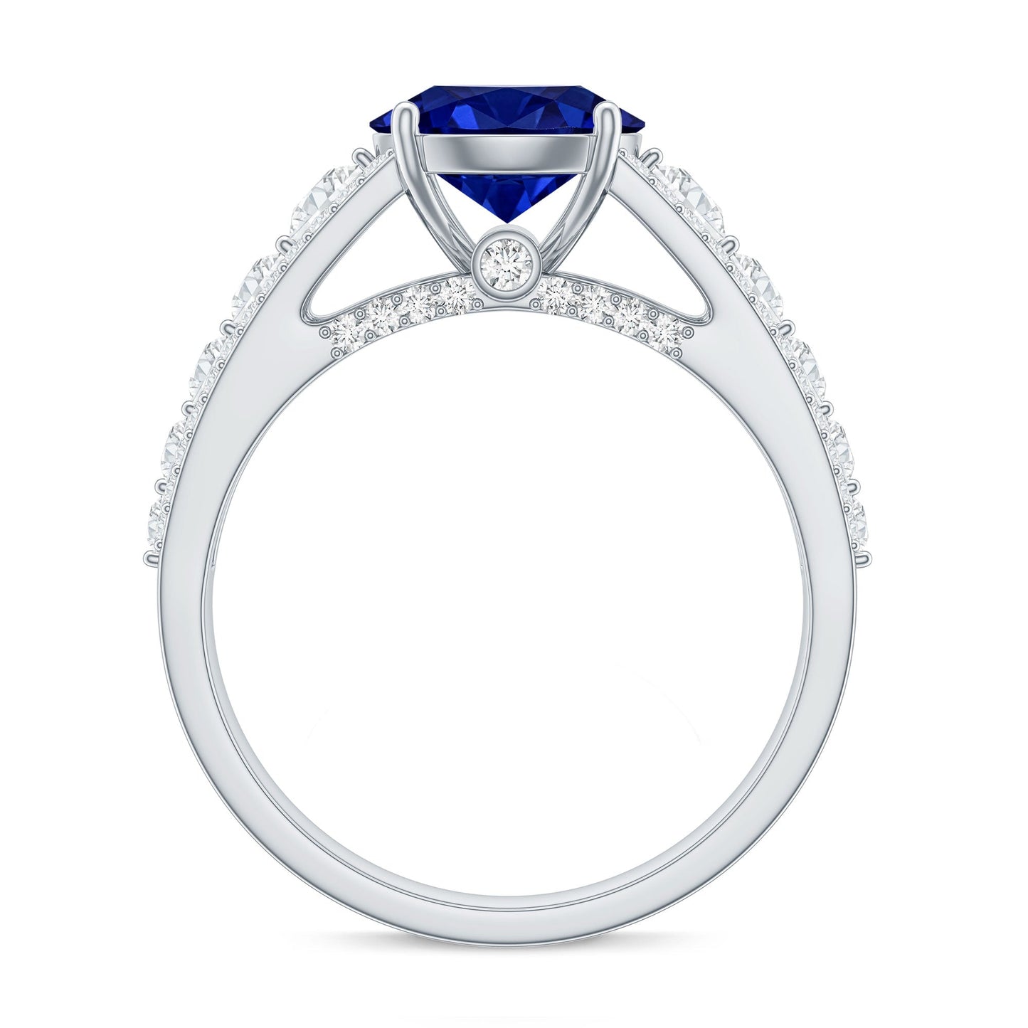 Solitaire Created Blue Sapphire Statement Engagement Ring with Moissanite