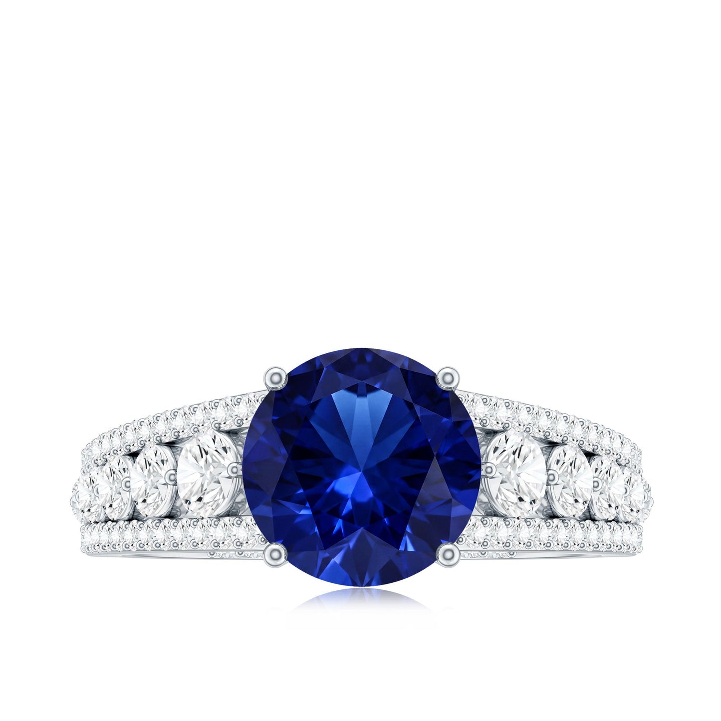 Solitaire Created Blue Sapphire Statement Engagement Ring with Moissanite