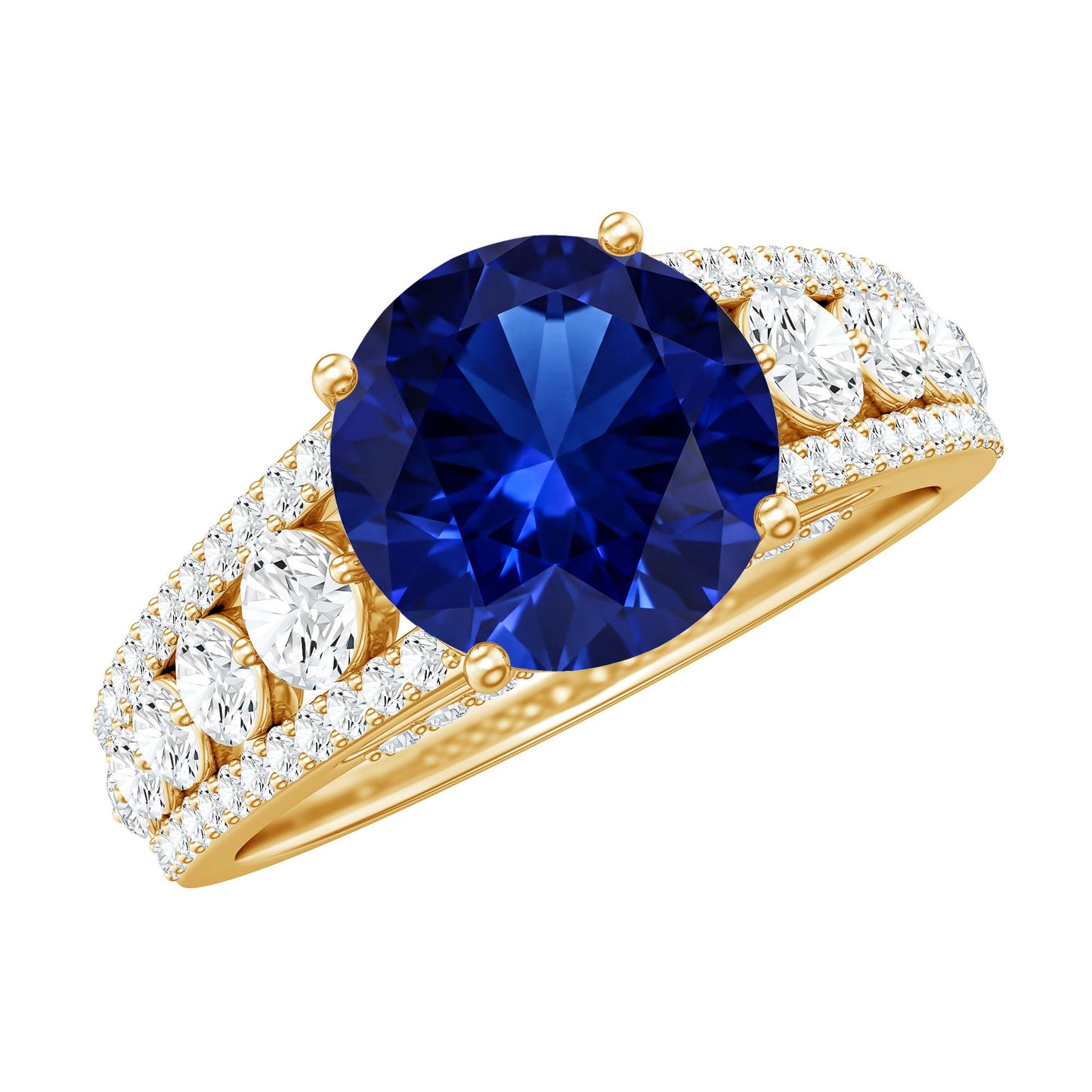 Solitaire Created Blue Sapphire Statement Engagement Ring with Moissanite
