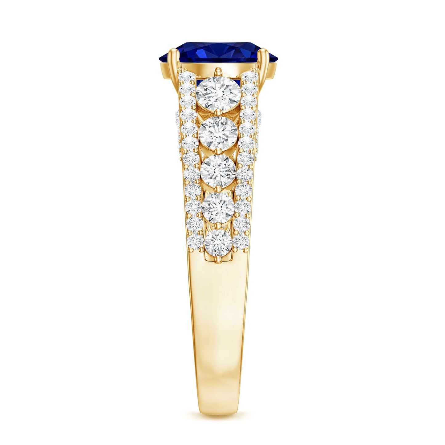 Solitaire Created Blue Sapphire Statement Engagement Ring with Moissanite