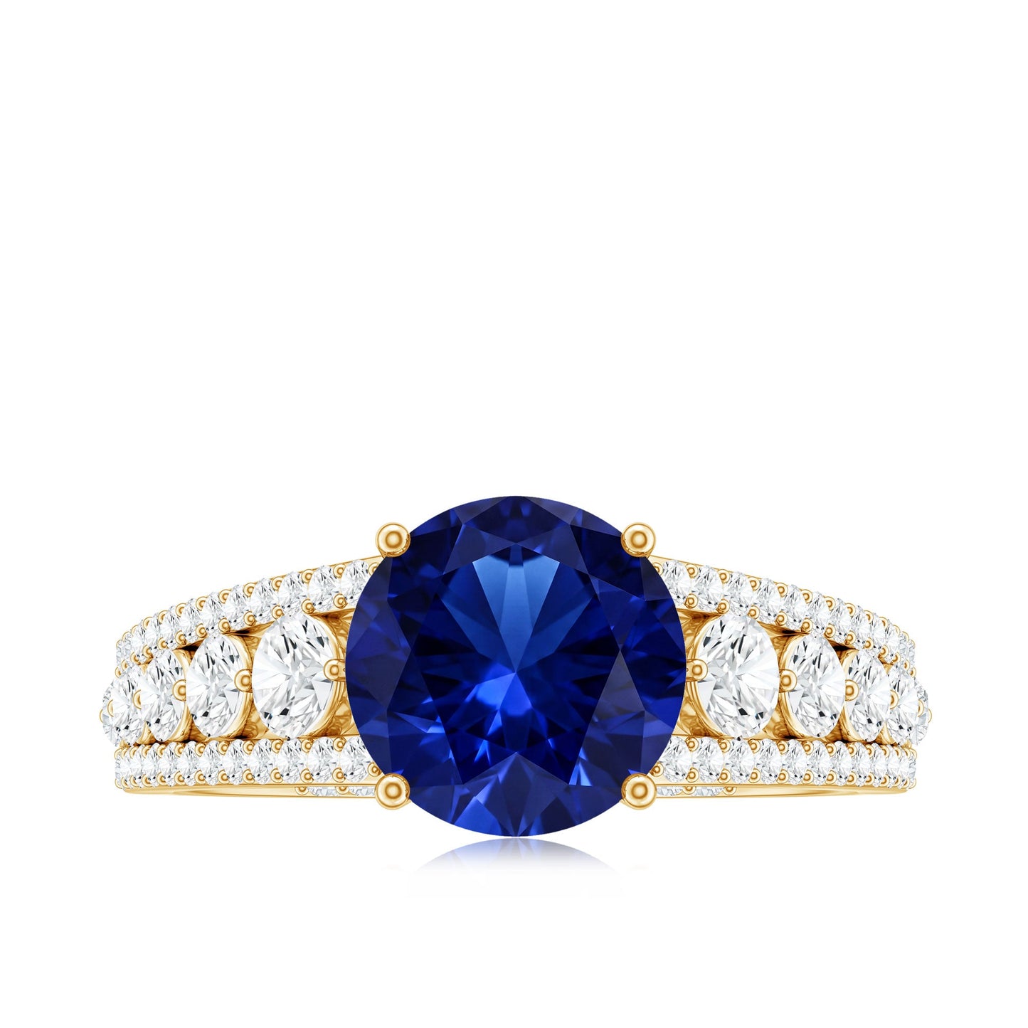 Solitaire Created Blue Sapphire Statement Engagement Ring with Moissanite