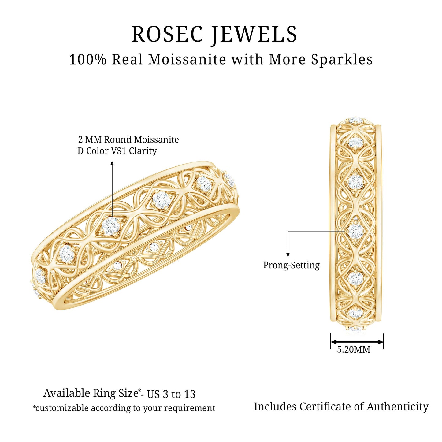Moissanite Celtic Knot Wedding Band Ring