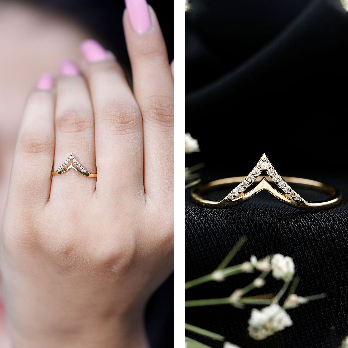 Certified Moissanite Chevron Enhancer Ring