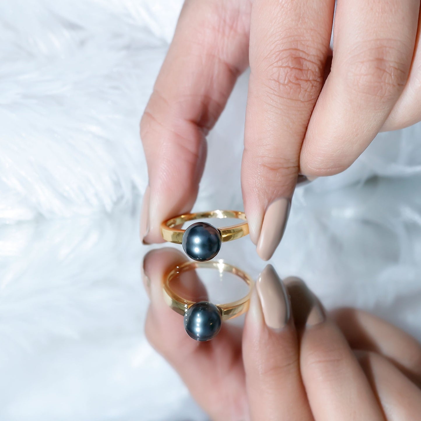 Handpicked Natural Black Pearl Solitaire Engagement Ring With Certificate
