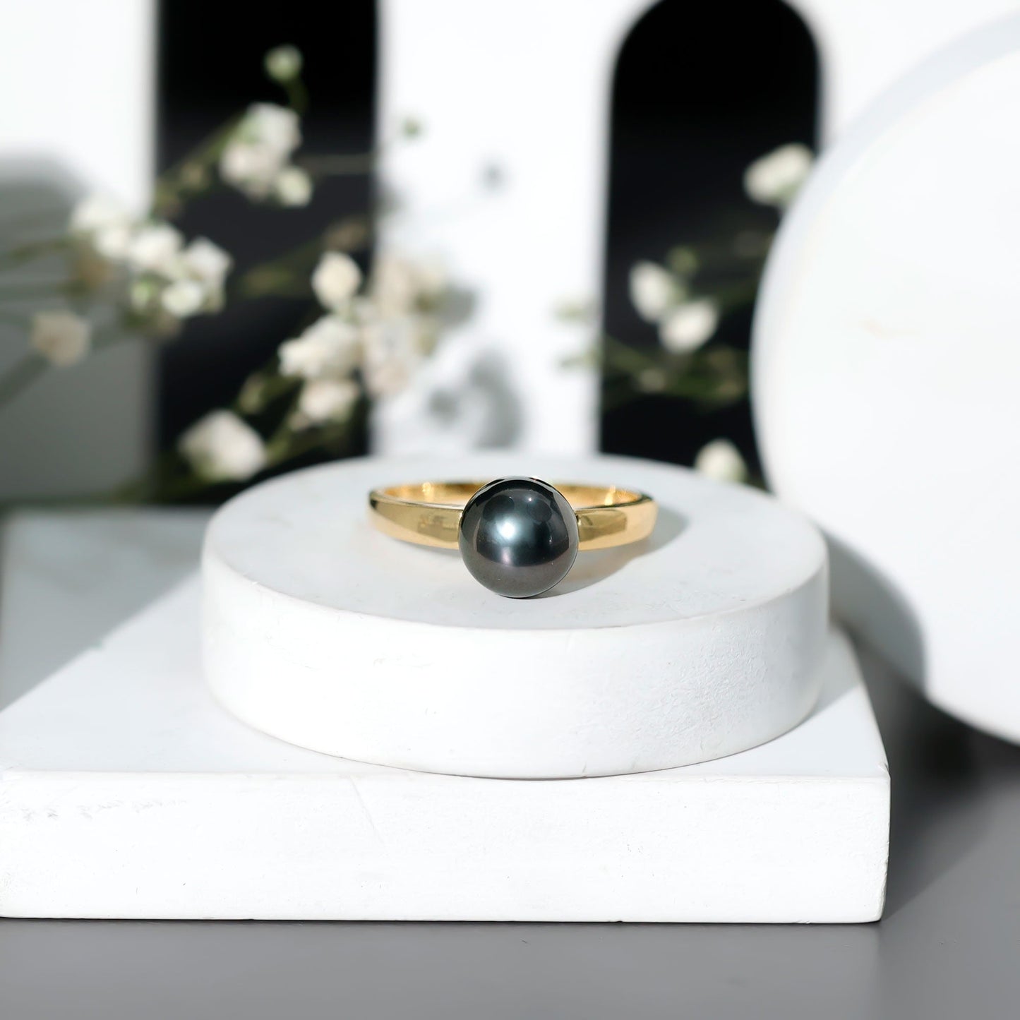 Handpicked Natural Black Pearl Solitaire Engagement Ring With Certificate