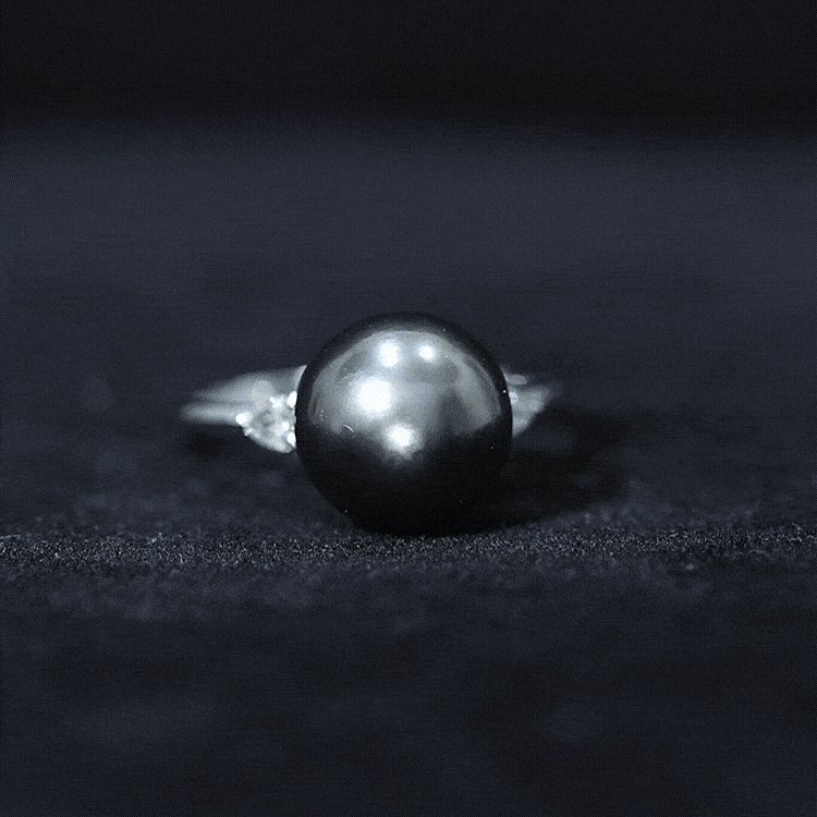 Round Tahitian Pearl Solitaire Engagement Ring with Moissanite