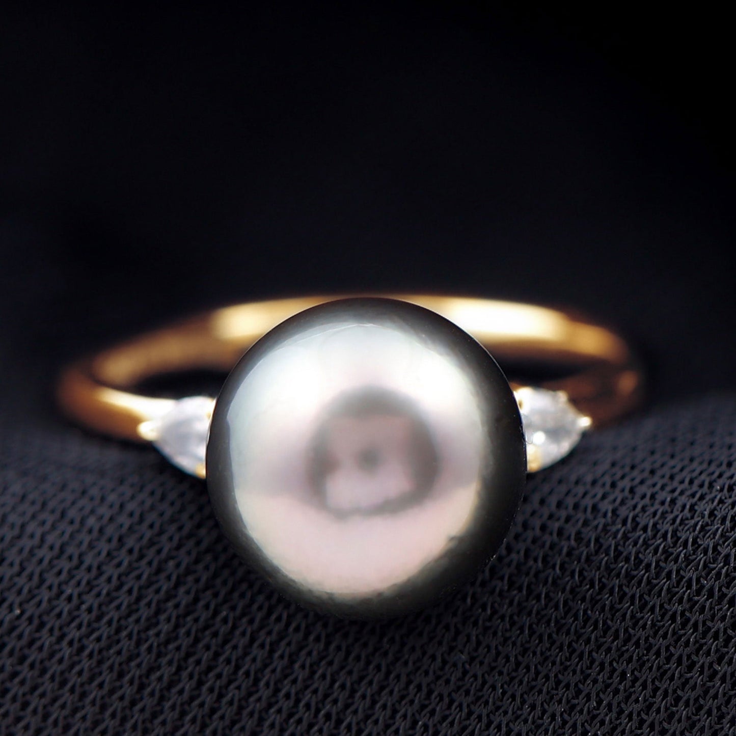 Round Tahitian Pearl Solitaire Engagement Ring with Moissanite