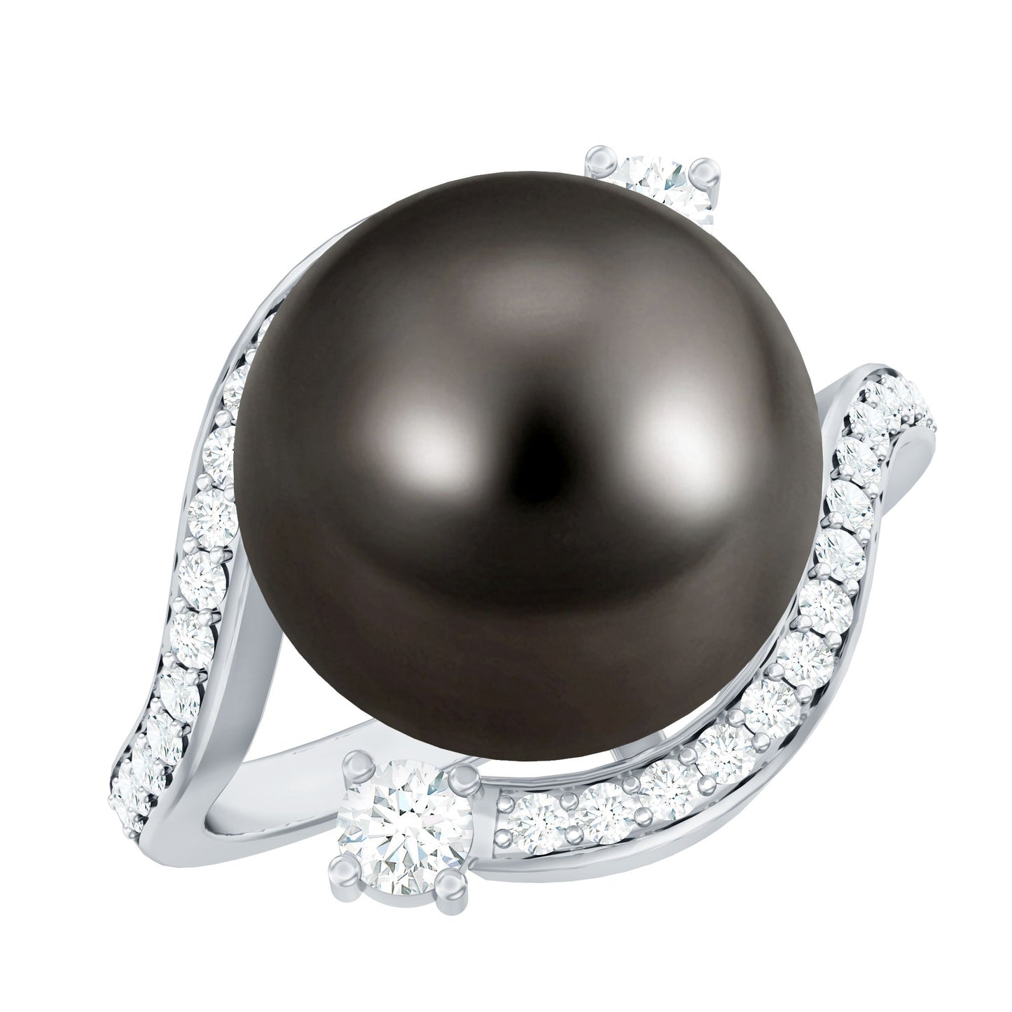 Tahitian Black Pearl Art Deco Engagement Ring with Diamond