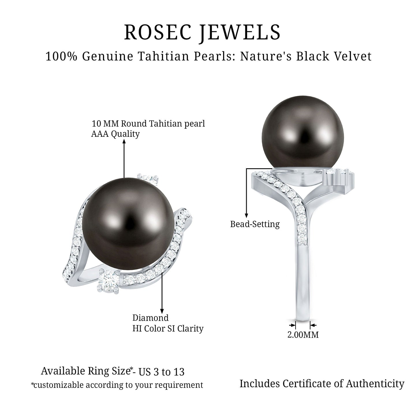 Tahitian Black Pearl Art Deco Engagement Ring with Diamond