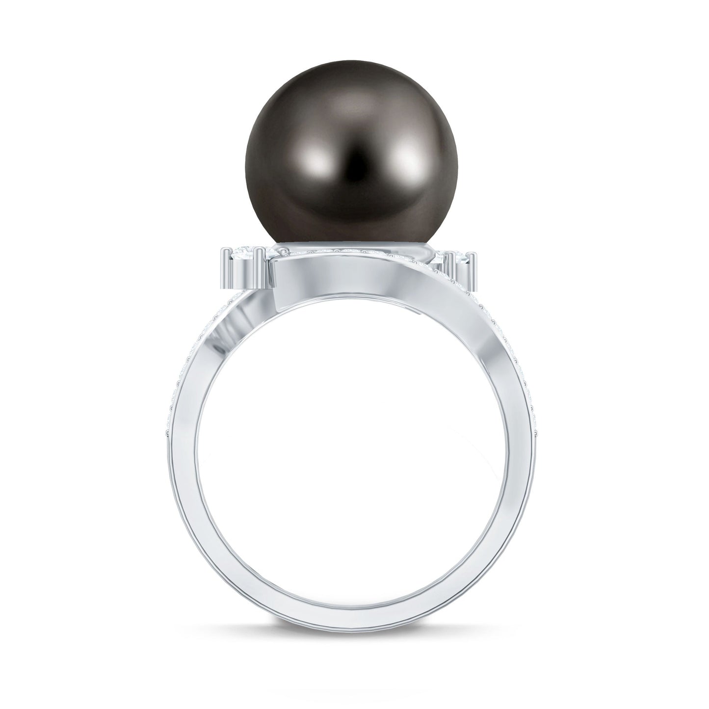 Tahitian Black Pearl Art Deco Engagement Ring with Diamond