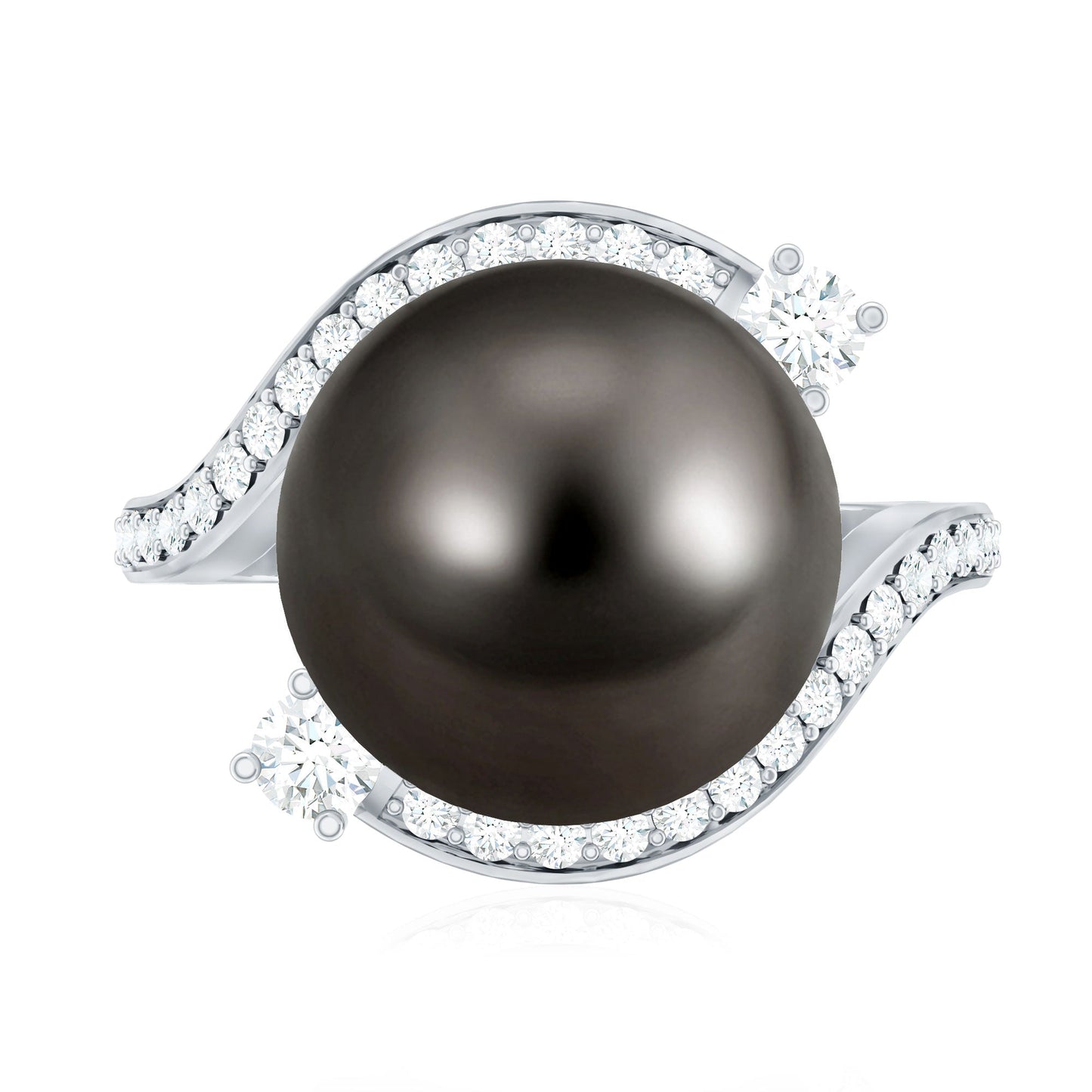 Tahitian Black Pearl Art Deco Engagement Ring with Diamond
