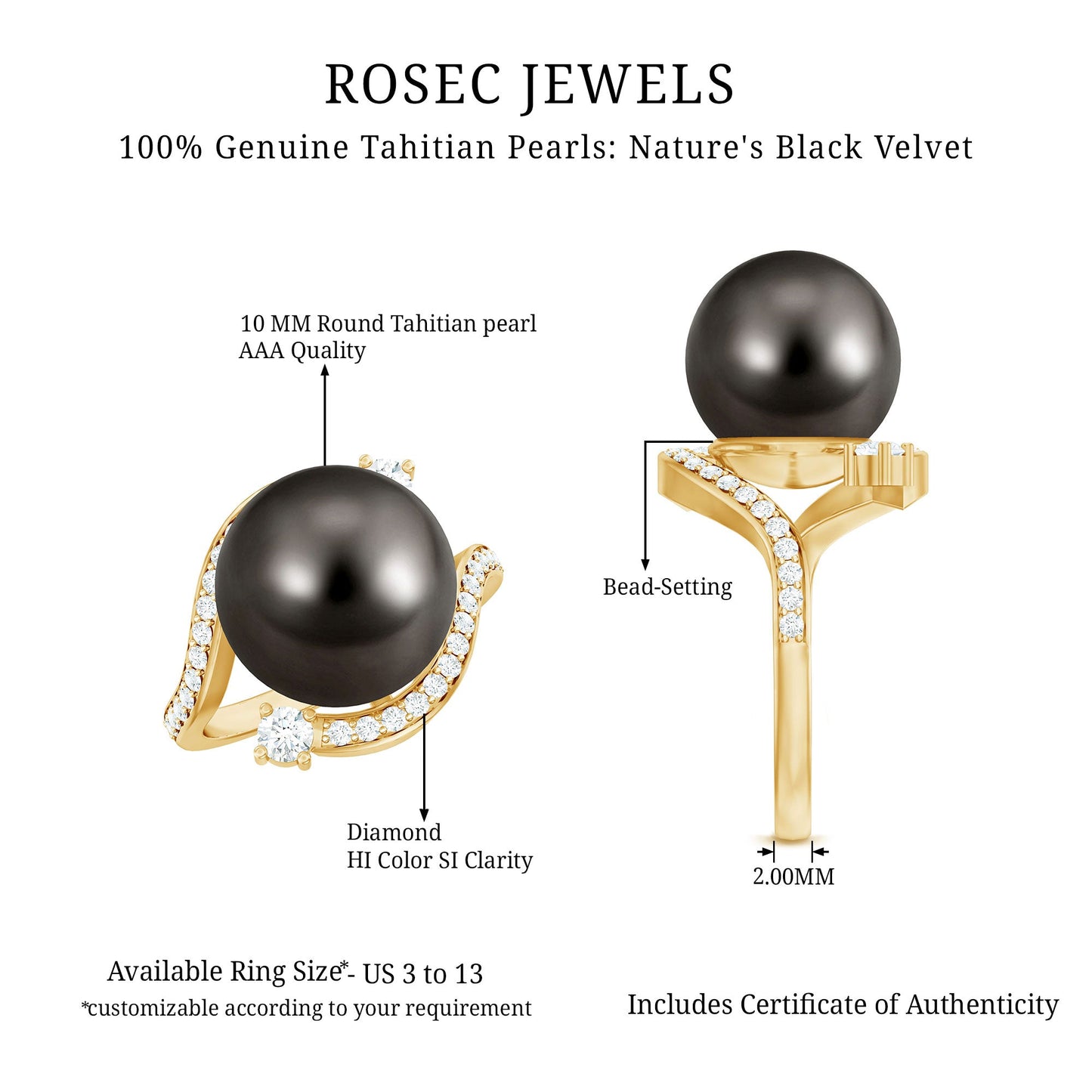 Tahitian Black Pearl Art Deco Engagement Ring with Diamond