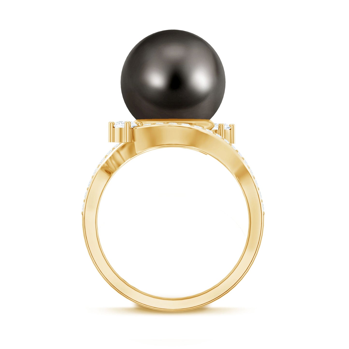 Tahitian Black Pearl Art Deco Engagement Ring with Diamond