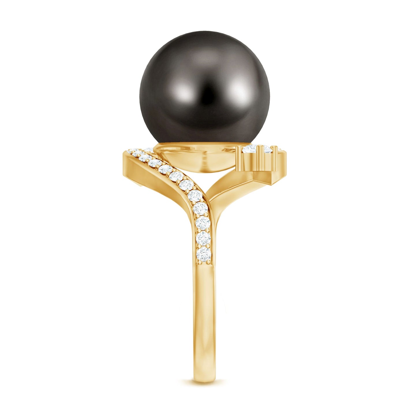 Tahitian Black Pearl Art Deco Engagement Ring with Diamond