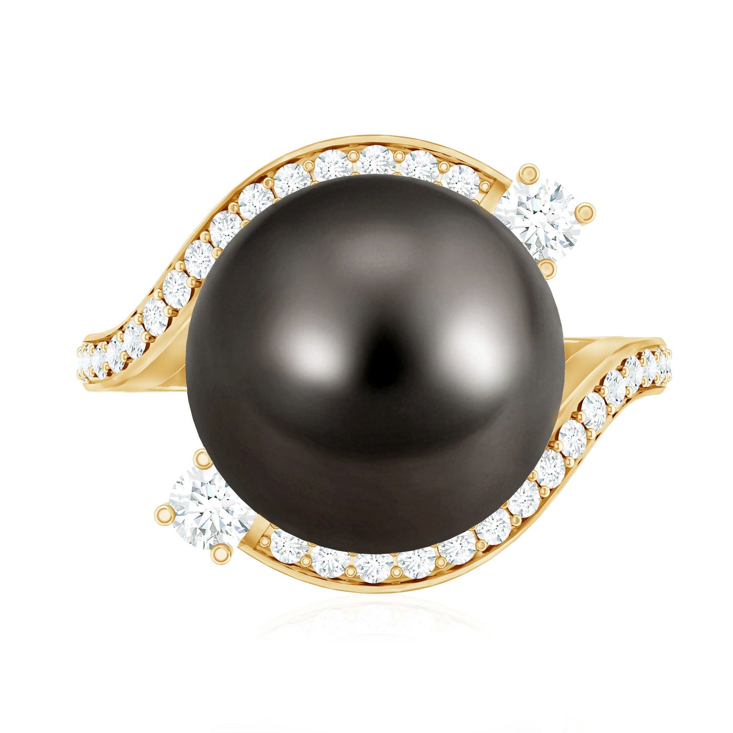 Tahitian Black Pearl Art Deco Engagement Ring with Diamond