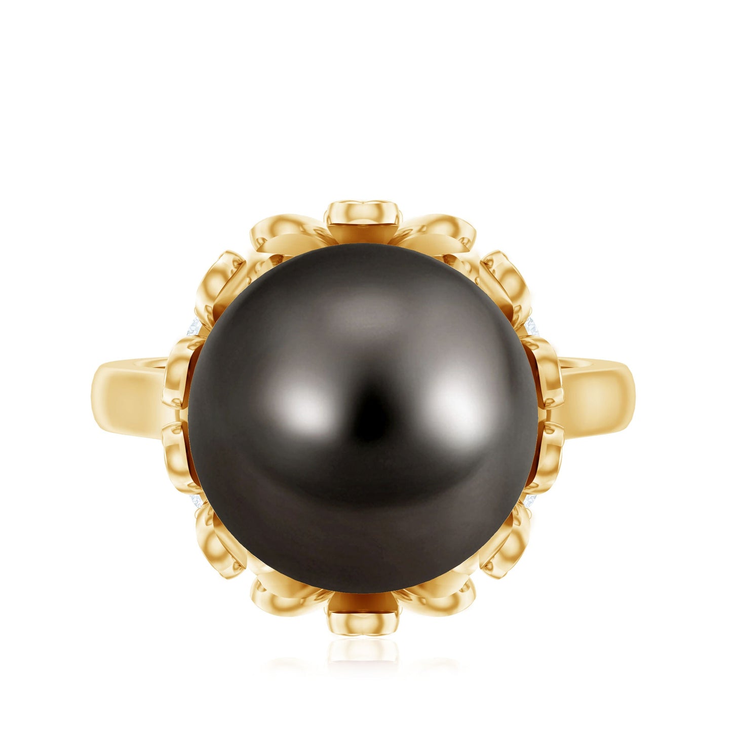 8 Carat Solitaire Tahitian Black Pearl Engagement Ring with Floral Setting